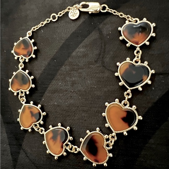 🆕Tory Burch Authentic Gold And Tortoise Stone Adjustable Heart Charm Bracelet - Picture 5 of 11